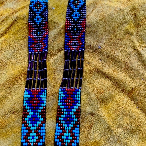 Brand New Necklace Handmade Red Blue  Rust Seed Bead Black Turquoise Lightweight - Picture 6 of 10